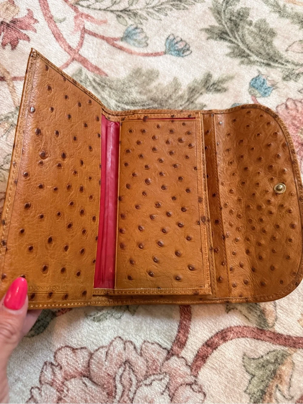 Dooney & Bourke Cognac Ostrich-Embossed Leather Wallet - Picture 5 of 11